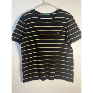 Lauren Ralph Lauren Large Black and Gold Sparkle Stripe Short Sleeve Blouse